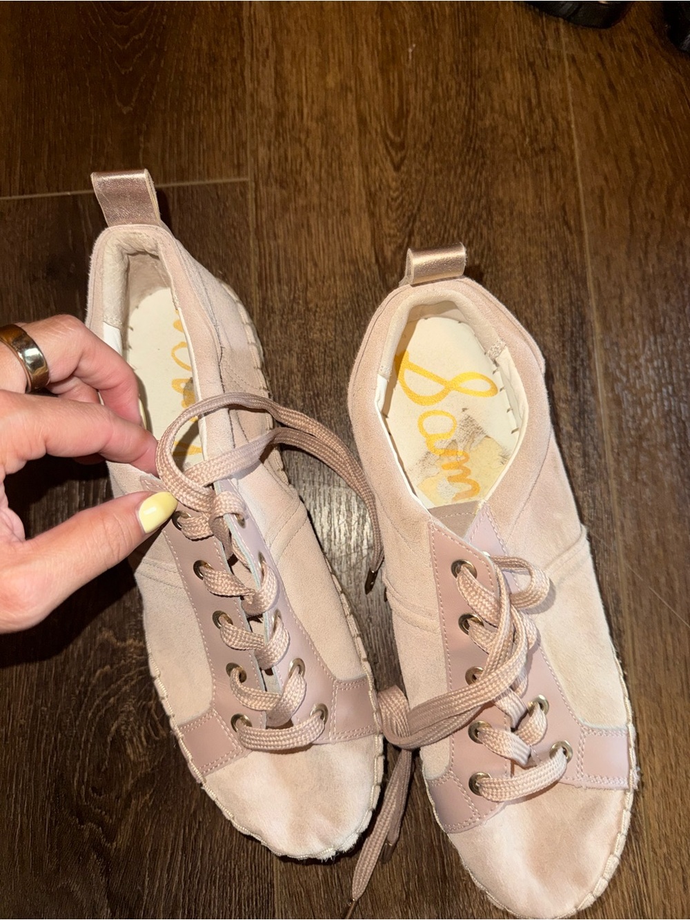 Sam Edelman Light Pink Suede Lace-Up Sneakers